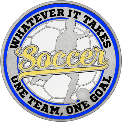 Gold "Soccer" with Royal Blue Outer Circular Borders